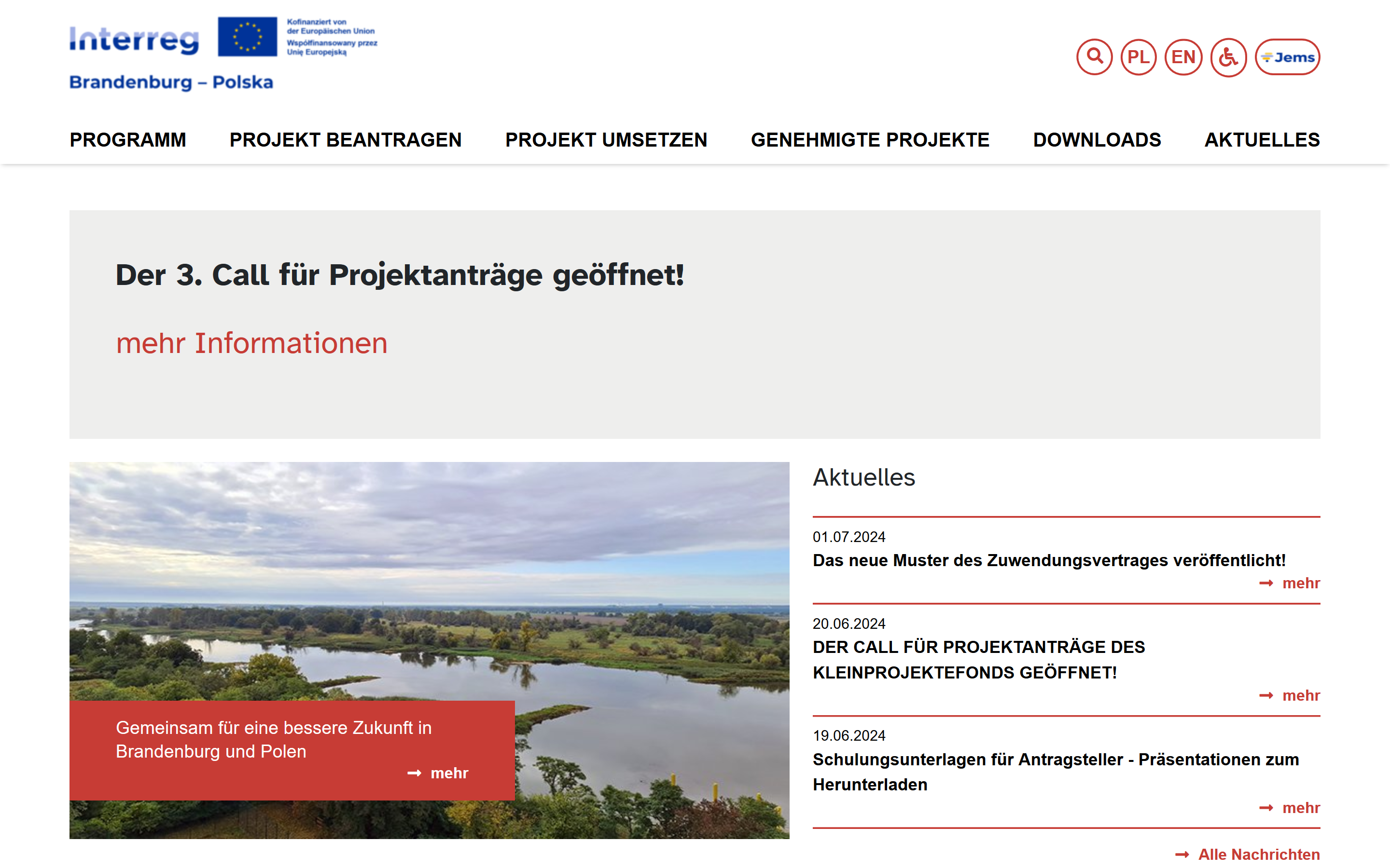 Screenshot Website Interreg 2024